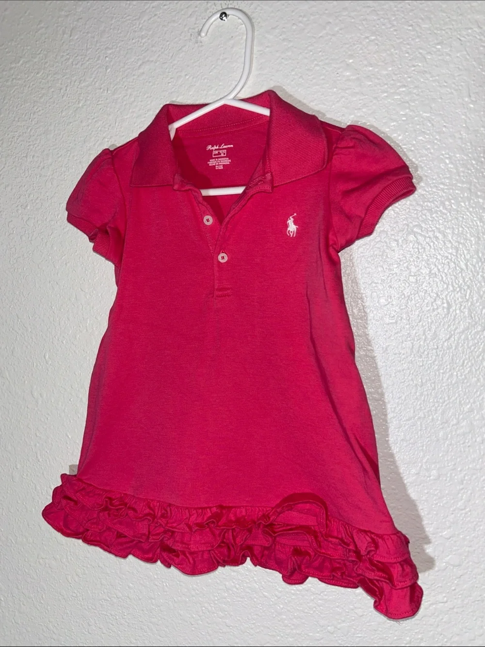 Ralph Lauren Girls Hot Pink Polo Ruffle Hem Dress 24m